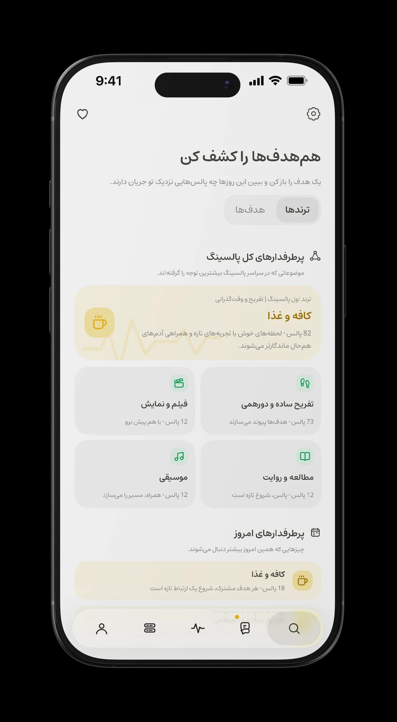 صفحه کشف هدف‌ها و ترندهای پالسینگ با پربازدیدترین موضوع‌ها